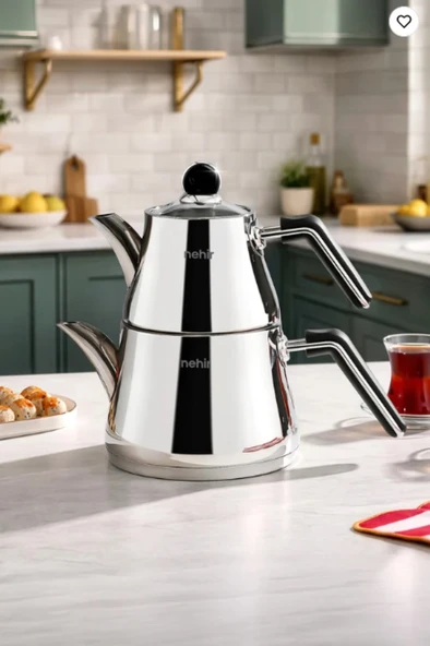 Nehir Luna Maxi Büyük Boy Paslanmaz Çelik 1.10-2.25 Litre Çaydanlık Takımı ürün görseli 1