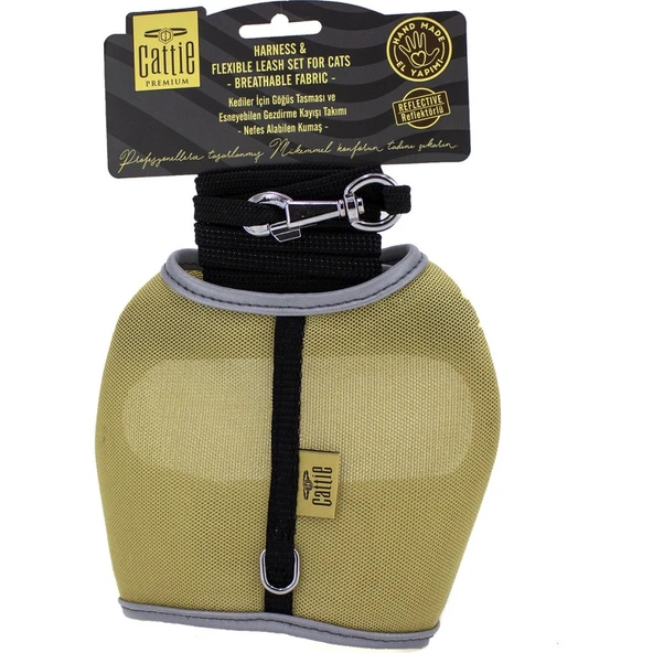 Cattie Havalı Dokumadan El Yapımı Kedi Göğüs & Gezdirme Takımı 1x25-35cm - Beige ürün görseli 1