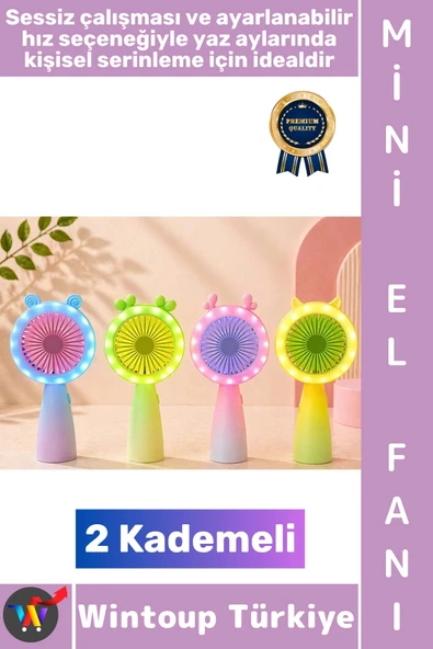 #Vantilatör Kompakt Taşınabilir Hafif Sessiz Çalışma Ev Ofis Seyahat Yaz Serinleme Sevimli Şık Renkli Işıklı 2 Kademeli ürün görseli 1