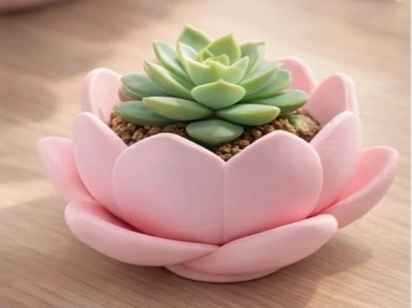 Cute Lotus Planter – 3D Printed Mini Desk Plant Pot ürün görseli 1
