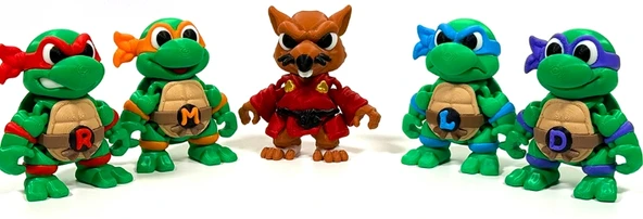 Ninja Kaplumbağalar & Usta Splinter Koleksiyon Seti - 3D Baskı TMNT Figürleri - Nostaljik Gamer & Çizgi Roman Biblo Seti ürün görseli 1
