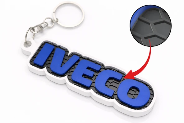 3D Baskı IVECO Yazılı Anahtarlık – Mavi Siyah Petek Desenli Tır & Kamyon Anahtarlığı ürün görseli 1