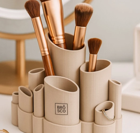 3D Tasarım Modern Bambu Formlu Makyaj Organizeri - Estetik Fırçalık ve Takı Düzenleyici Stand ürün görseli 1
