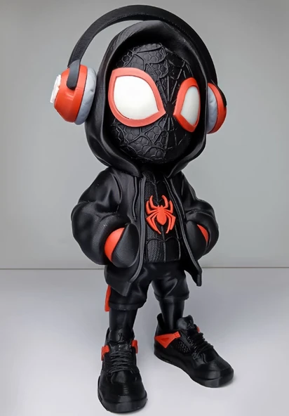 Hypebeast Miles Morales Figürü - 3D Baskı Kulaklıklı ve Hoodie li Spider-Man - Koleksiyonluk Streetwear Heykel ürün görseli 1
