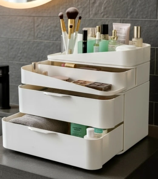 3 Katlı Çekmeceli Makyaj Organizer – 3D Baskı Masaüstü Düzenleyici ürün görseli 1