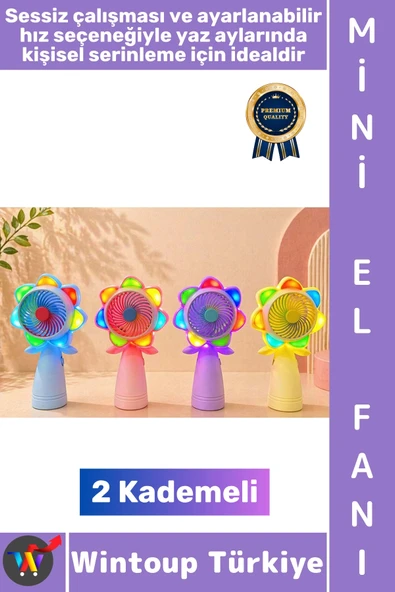 #Vantilatör Kompakt Hafif Sessiz Çalışma Ev Ofis Seyahat Serinleme Çok Şık Renkli Işıklı Şarjlı 2 Kademeli Mini El Fanı ürün görseli 1