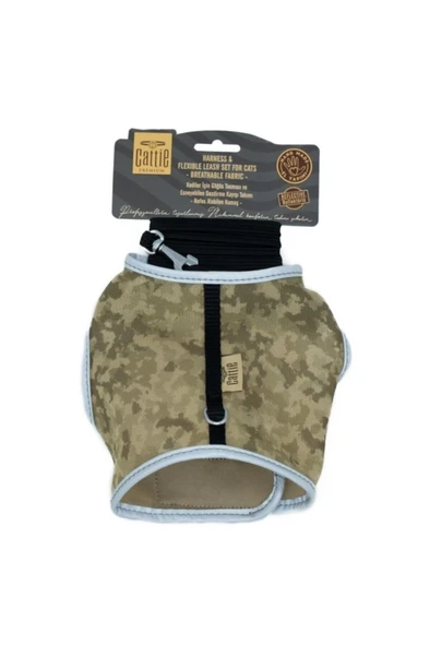 Cattie Havalı Dokumadan El Yapımı Kedi Göğüs & Gezdirme Takımı 1x25-35cm - Camo ürün görseli 1