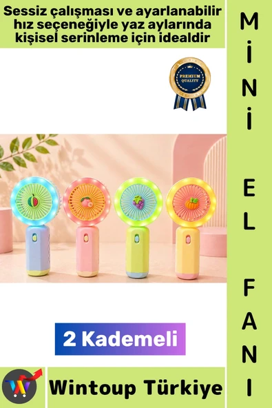 #Vantilatör Kompakt Hafif Sessiz Çalışma Ev Ofis Seyahat Serinleme Çok Şık Sevimli Tasarım Renkli Işıklı Şarjlı 2 Kademe ürün görseli 1