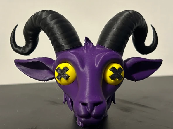 Kült Keçi Kafası Figürü - 3D Yazıcı Mor Gotik Biblo - Büyük Boynuzlu Mistik Heykelcik ürün görseli 1