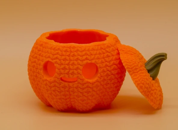 Örgü Dokulu Balkabağı Kutusu - Sevimli Halloween Dekorasyonu - Saklama Kutusu / Takı Kutusu - 3D Baskı STL ürün görseli 1