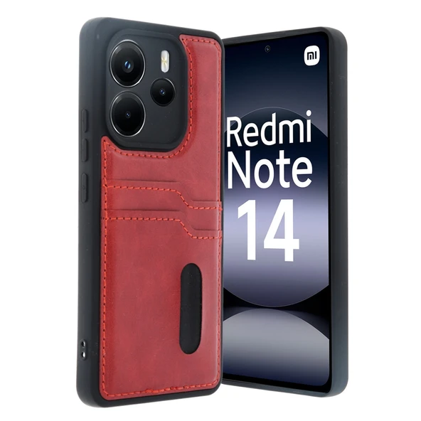 Xiaomi Redmi Note 14 4g Kılıf Sara Kartvizitli Deri Kılıf - Kırmızı ürün görseli 1