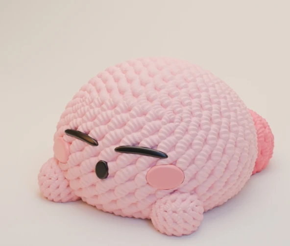 Örgü Dokulu Kirby 3D Baskı Modeli - Uyuyan Kirby Figürü - Dekoratif Masa Aksesuarı - STL ürün görseli 1