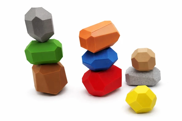 3D Baskı Denge Taşları – Montessori Denge Oyunu, Renkli Geometrik Taş Seti, Eğitici Denge Oyuncağı ürün görseli 1