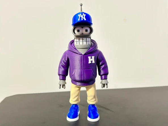 3D Baskı Modern Bender - Mor Kapüşonlu ve Mavi Sneaker lı Robot - Özel Tasarım Biblo ürün görseli 1