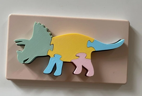 Eğitici Dinozor Figürlü Ahşap Görünümlü 3D Yapboz - Çocuklar İçin Triceratops Puzzle ve Oda Dekoru ürün görseli 1