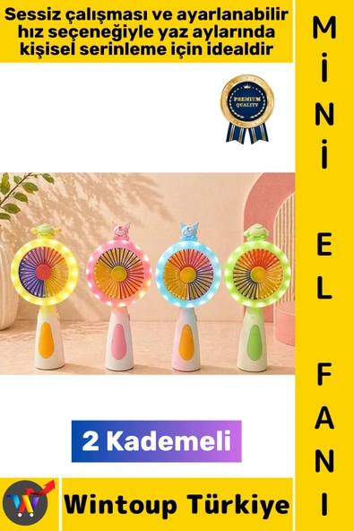 #Vantilatör Kompakt Hafif Sessiz Çalışma Ev Ofis Seyahat Serinleme Sevimli Şık Tasarım Renkli Işıklı Şarjlı 2 Kademeli M ürün görseli 1