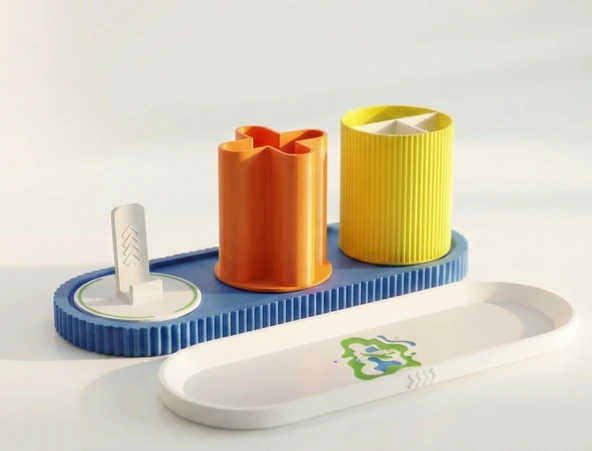 Modüler Masaüstü Düzenleyici Seti - 3D Yazıcı Tasarımı Renkli Kalemlik ve Organizer - Geometrik Ofis Aksesuarı Standı ürün görseli 1