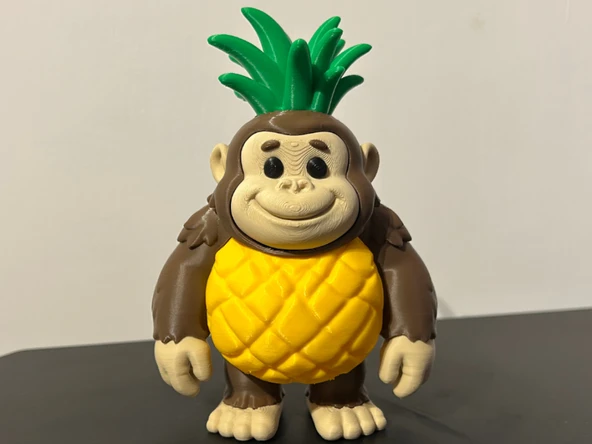 Ananas Goril Figürü - 3D Yazıcı Tropikal Meyve Hibrit Biblo - Gülen Goril Heykelcik ürün görseli 1