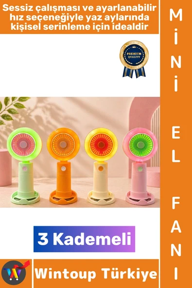 #Vantilatör Kompakt Taşınabilir Hafif Sessiz Çalışma Ev Ofis Seyahat Yaz Serinleme Sevimli Şık Renkli 3 Kademeli Işıklı ürün görseli 1