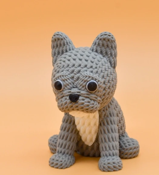 Örgü Dokulu Fransız Bulldog Biblo - 3D Yazıcı Tasarımı Frenchie Köpek Figürü - Dekoratif Modern Köpek Heykeli ürün görseli 1