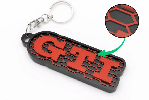3D Baskı GTI Spor Tasarım Anahtarlık – Kırmızı Siyah Petek Desenli Araba Anahtarlığı ürün görseli 1