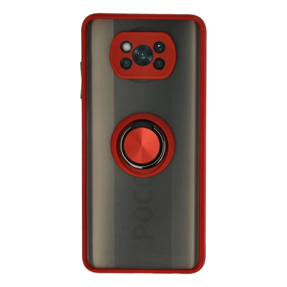 Xiaomi Pocophone X3 Kılıf Montreal Yüzüklü Silikon Kapak - Kırmızı ürün görseli 1