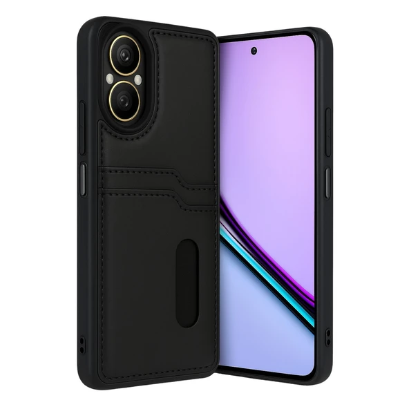 Realme 12 Lite Kılıf Sara Kartvizitli Deri Kılıf - Siyah ürün görseli 1
