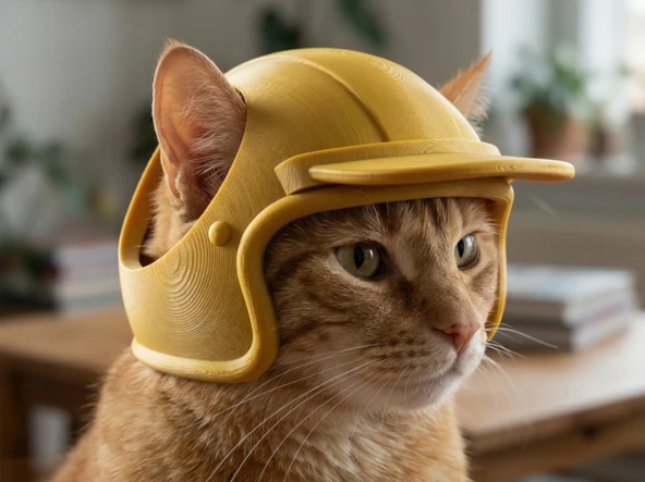 Kedi İçin Mini Baret | 3D Baskı Sevimli Pet Kask Fotoğraf Aksesuarı ürün görseli 1