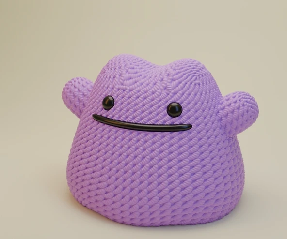 Örgü Dokulu Ditto 3D Baskı Modeli - Pokemon Figür - Dekoratif Masa Oyuncağı - Yüksek Çözünürlüklü STL ürün görseli 1