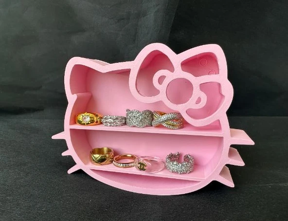 Sevimli Kedi Takı Organizer – 3D Baskı Çok Bölmeli Takı Standı (Cute Jewelry Holder) ürün görseli 1