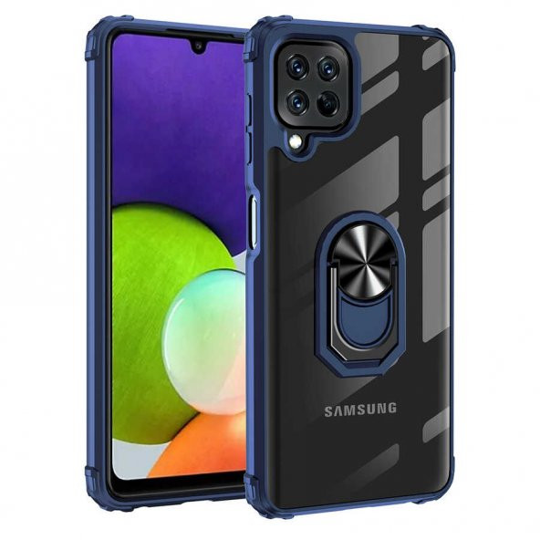 Galaxy A22 4G Kılıf Şeffaf Kenarları Renkli Manyetik Yüzüklü Zırh Silikon ürün görseli 1