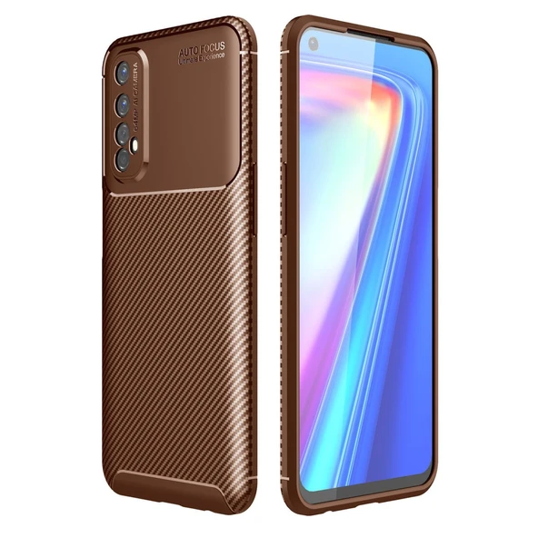 Realme 7 Kılıf Auto Focus Karbon Kapak - Kahverengi ürün görseli 1