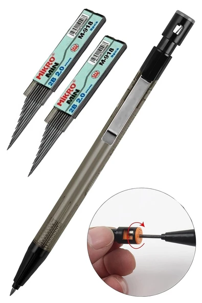 Gri Kalın Uçlu Kalem 2.0 mm 1 Adet ve 2.0 Mm Kalın Uç Siyah 2 Adet Ruedo Kalın Uçlu Mekanik Kalem ürün görseli 1