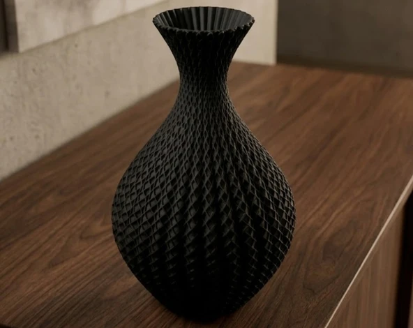 Geometrik Dokulu Dekoratif Vazo | 3D Baskı Premium Modern Çiçeklik ürün görseli 1