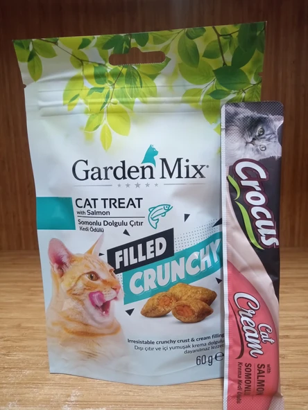 Gardenmix Somonlu İçi Dolgulu Kedi Ödülü 60gr +5 ADET 15 GRAM CROCUS SOMONLU KEDİ ÖDÜL KREMA ürün görseli 1