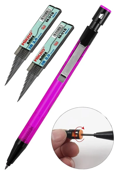 Pembe Kalın Uçlu Kalem 2.0 mm 1 Adet ve 2.0 Mm Kalın Uç Siyah 2 Adet Ruedo Kalın Uçlu Mekanik Kalem ürün görseli 1