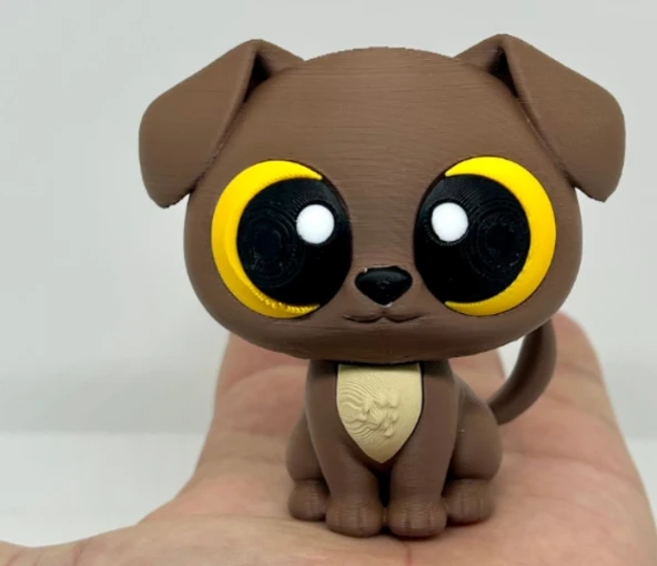 Sevimli Büyük Gözlü Köpek Figürü - Çok Renkli 3D Baskı Dekoratif Biblo - Kahverengi Yavru Köpek Obje ürün görseli 1
