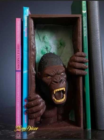 Goril Temalı 3D Kitap Tutucu - Dekoratif Kitaplık Düzenleyici - King Kong Book Nook ürün görseli 1