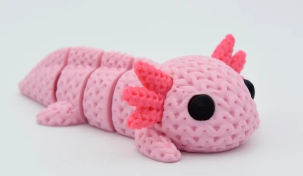 Mafsallı Örgü Dokulu Axolotl - Hareketli 3D Yazıcı Tasarım Pembe Biblo ürün görseli 1