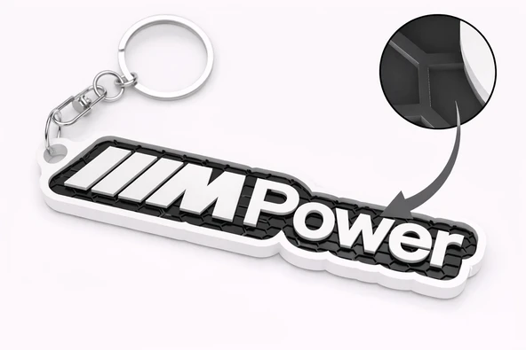 M Power Logolu 3D Baskı Anahtarlık – Sportif Tasarım Petek Desenli Araba Anahtarlığı ürün görseli 1