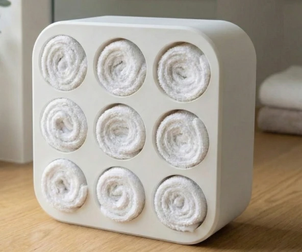 Modern 9 Bölmeli Havlu Düzenleyici | Estetik Banyo Organizer Seti ürün görseli 1