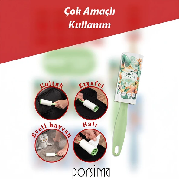Porsima Kedi Köpek Tüy Toplayıcı 1 Adet Aparat + 13 Adet Yedek Rulo 390 Yaprak ürün görseli 1