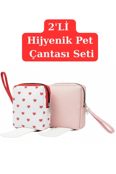 NS reliable 2'li Kadın Hijyenik Ped Saklama Çantası - Pembe ve Kalpli Ped Düzenleyici Organizer - 10x14x3 cm ürün görseli 1