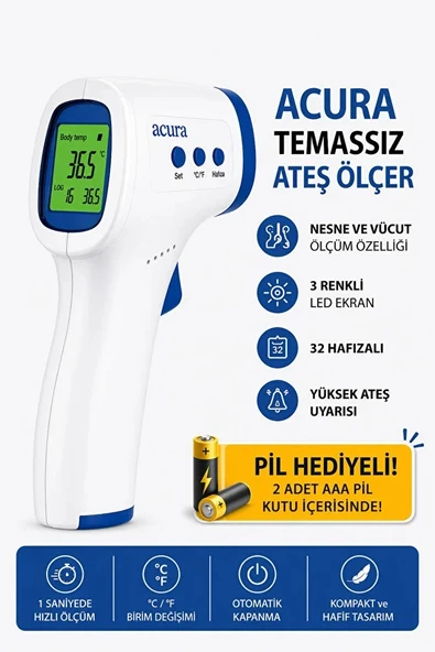Temassız Kızılötesi Dijital Ateş Ölçer - 3 Renkli LCD Ekran (AC-9270) ürün görseli 1
