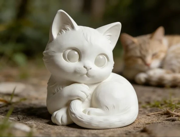 Sevimli Uyuyan Kedi Figürü – 3D Baskı Dekoratif Biblo ürün görseli 1
