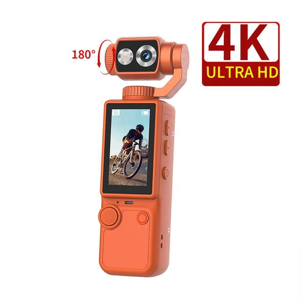 4k 1080P Yükek Çözünürlüklü 180° Açılı 2000mAh Bataryalı Aksiyon Kamera Turuncu Renk ürün görseli 1