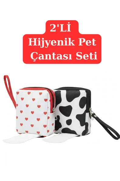 NS reliable 2'li Kadın Çanta Içi Hijyenik Ped Saklama Koruma Çantası Düzenleyici Organizer İnek Kalp-10x14x3 cm ürün görseli 1