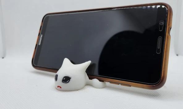 Yatay Telefon Standı Kedi Figürlü - 3D Baskı Dekoratif Telefon Tutacağı - Mini Masaüstü Düzenleyici - Hediyelik Kedi Objesi ürün görseli 1