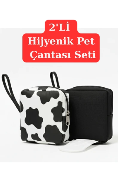 NS reliable 2'li Kadın Hijyenik Ped Saklama Çantası - Siyah ve İnek Desen Ped Düzenleyici Organizer - 10x14x3 cm ürün görseli 1
