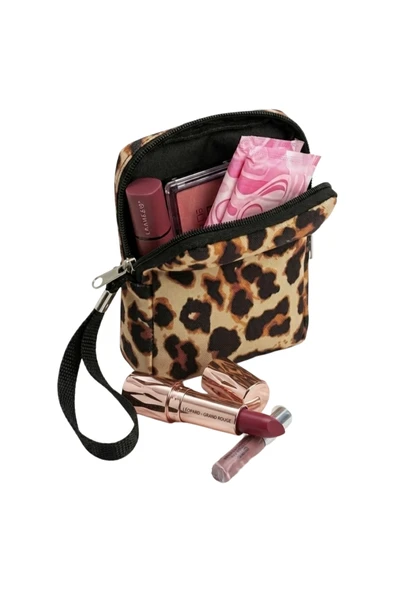 NS reliable Leopar Desenli Kadın Hijyenik Ped Saklama Çantası - Mini Organizer Düzenleyici Kılıf - 10x14x3 cm ürün görseli 1